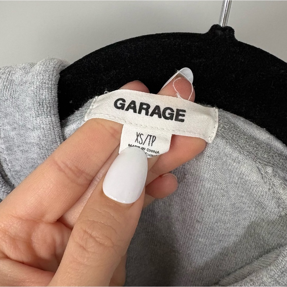 Garage Cropped Velvet Long Sleeve Full Zip Hoodie Light Grey Size XS Minimalist - Picture 3 of 6